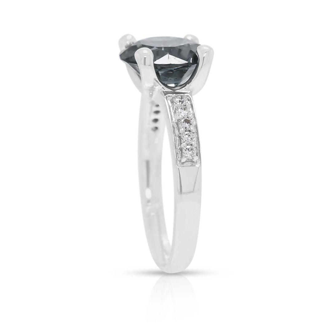 Sophisticated 2.5ct Gray Spinel Pave Ring Accented by 0.10ct Diamonds in 18K White Gold