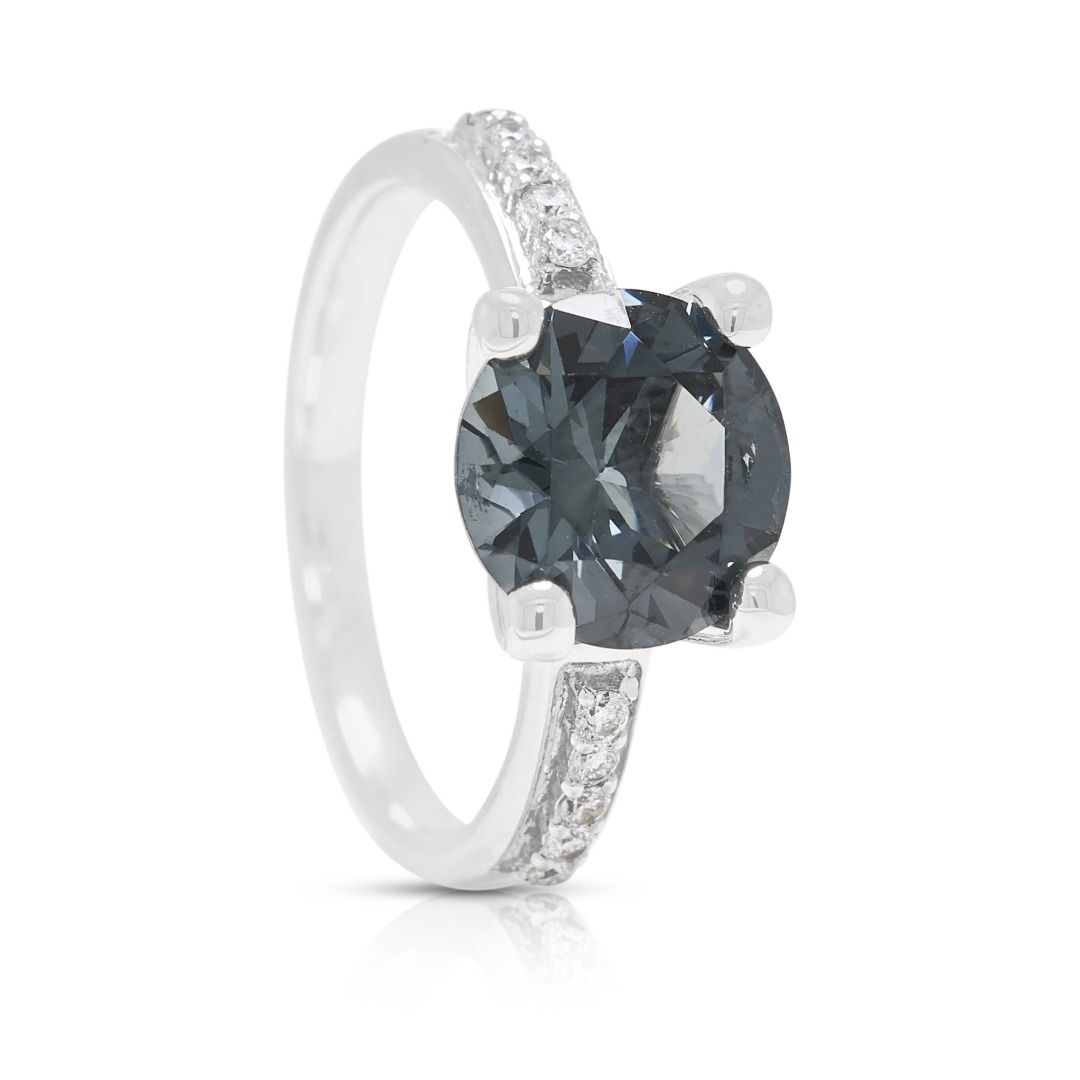 Sophisticated 2.5ct Gray Spinel Pave Ring Accented by 0.10ct Diamonds in 18K White Gold