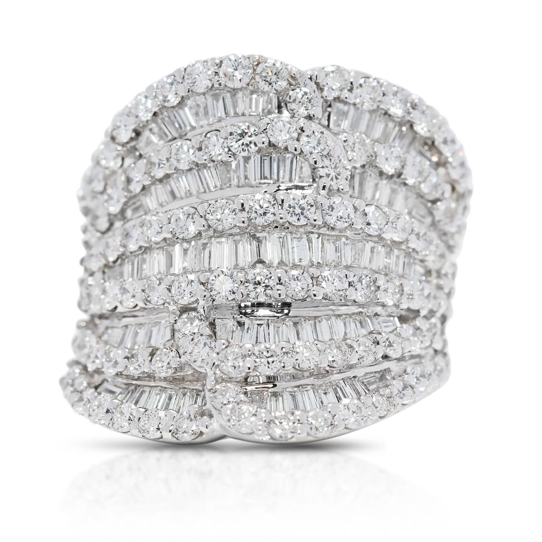 Sophisticated 3.26ct Natural Diamonds Big Ring in 18K White Gold