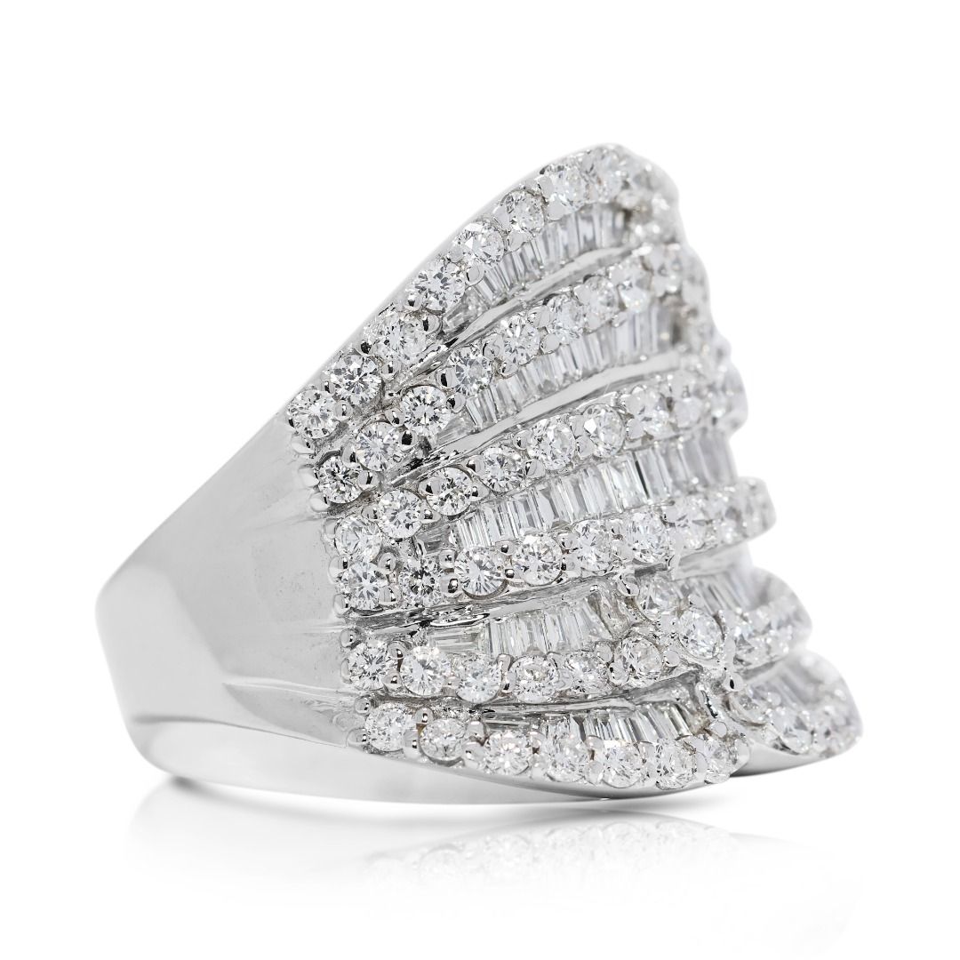 Sophisticated 3.26ct Natural Diamonds Big Ring in 18K White Gold