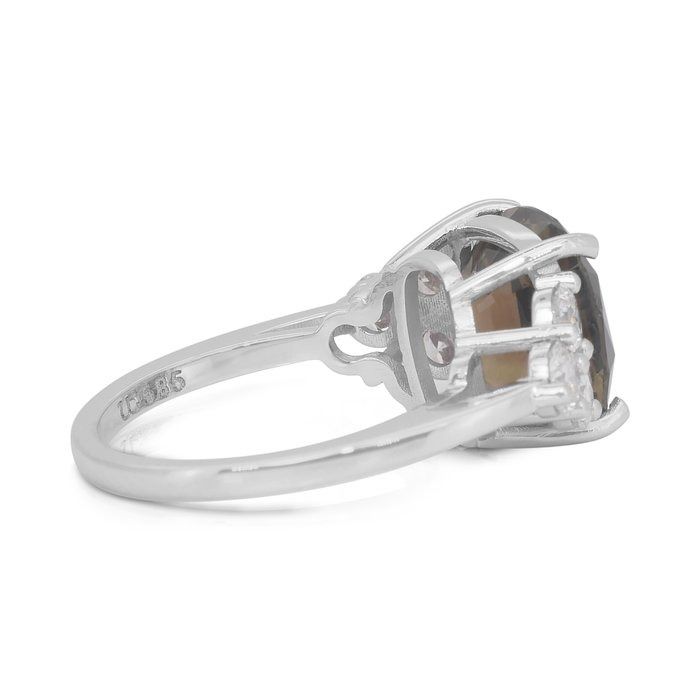 Sophisticated 7.14ct Chrysoberyl and Diamonds in 14k White Gold - GIA Certified