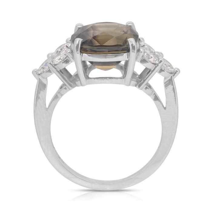 Sophisticated 7.14ct Chrysoberyl and Diamonds in 14k White Gold - GIA Certified