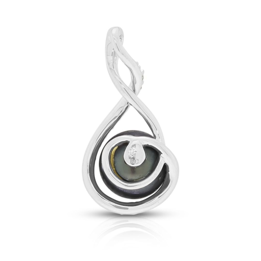 Sophisticated Lee Hwa 8.5mm Black Pearl & 0.24ct Diamond Pendant in 18K White Gold