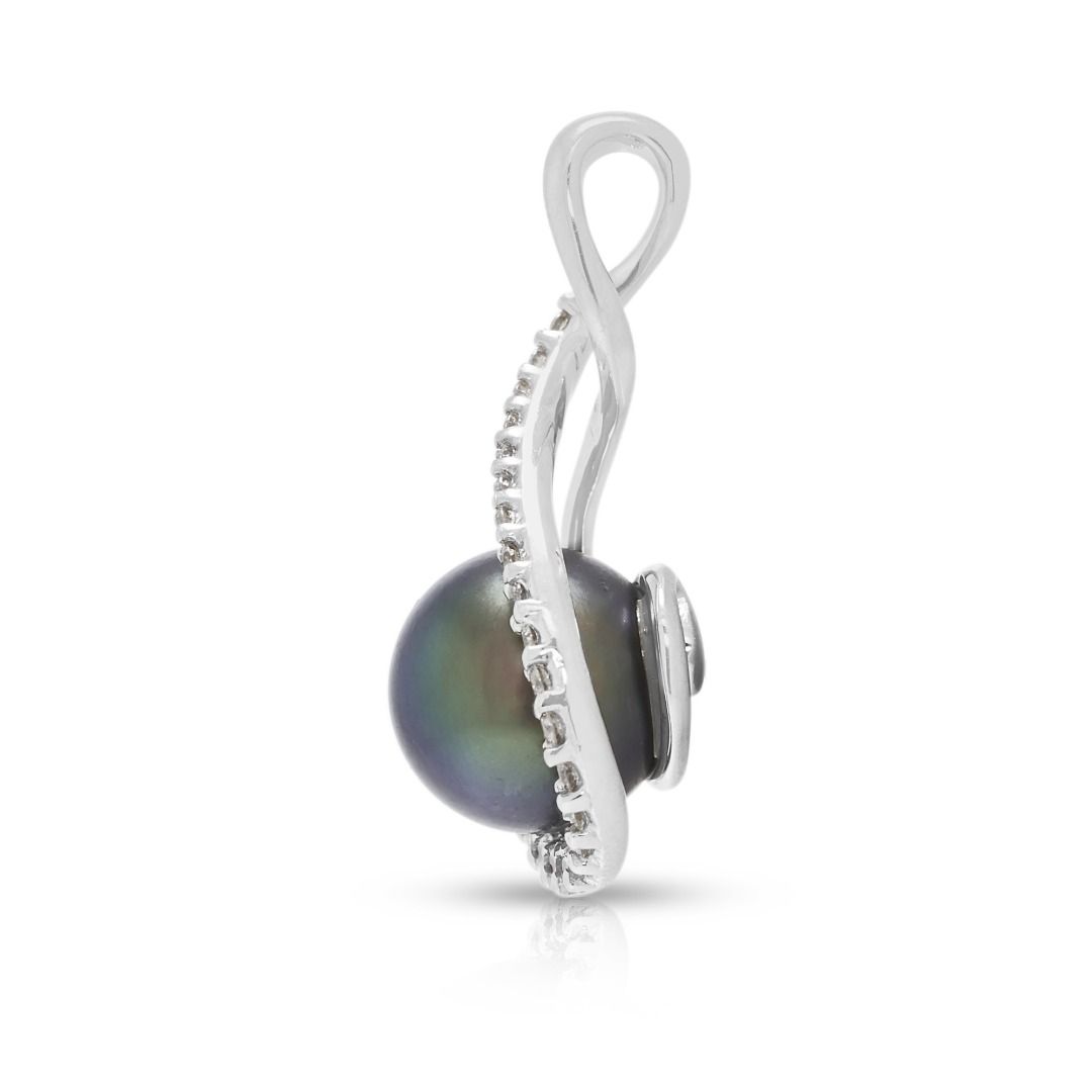 Sophisticated Lee Hwa 8.5mm Black Pearl & 0.24ct Diamond Pendant in 18K White Gold