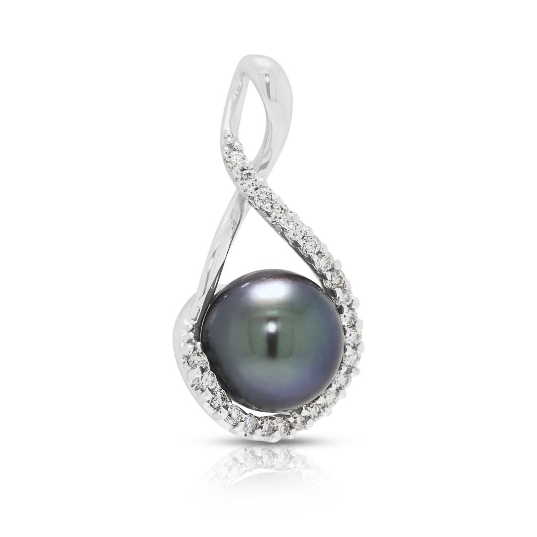 Sophisticated Lee Hwa 8.5mm Black Pearl & 0.24ct Diamond Pendant in 18K White Gold