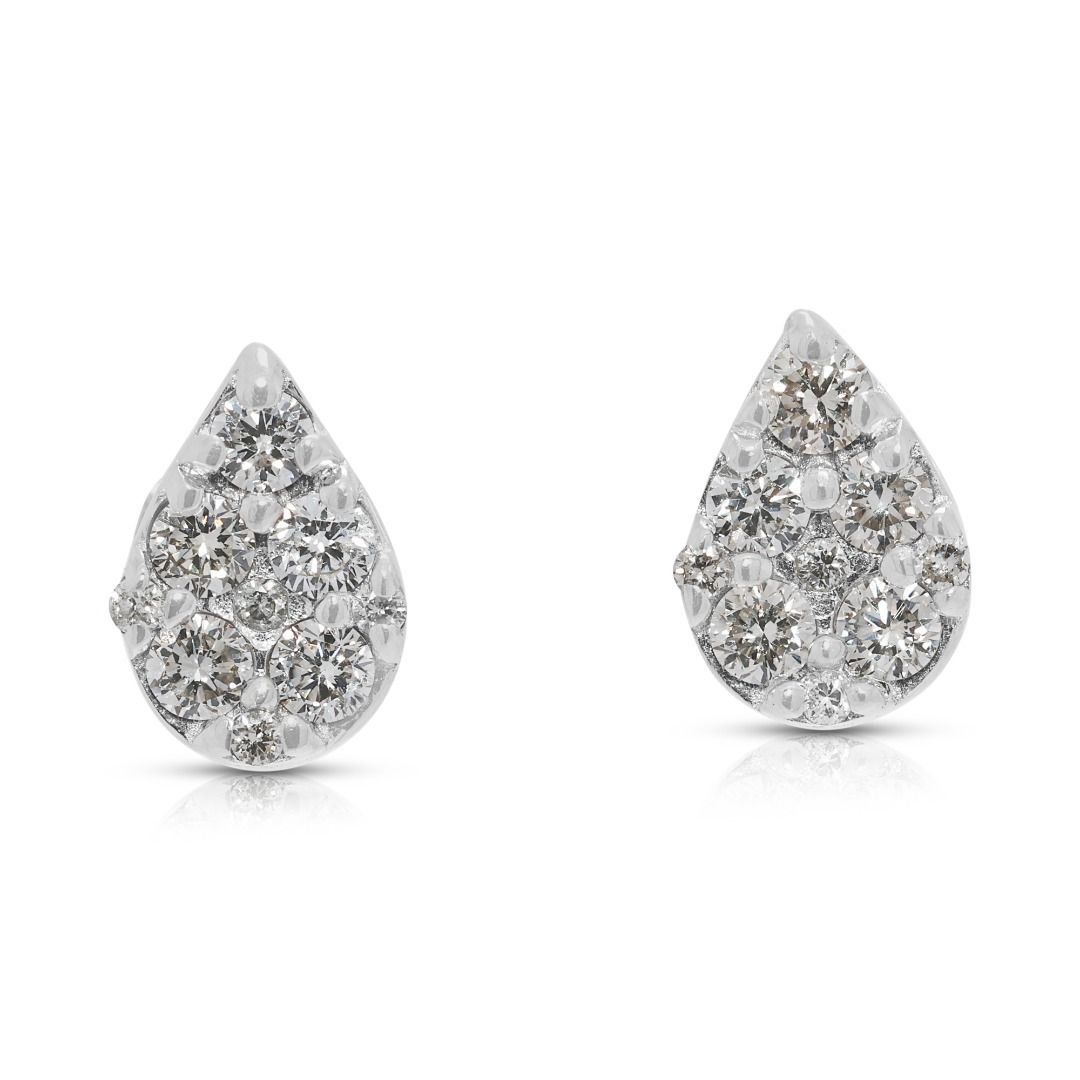 Sparkling 0.29ct Natural Diamond Teardrop Cluster Stud Earrings in 18K White Gold