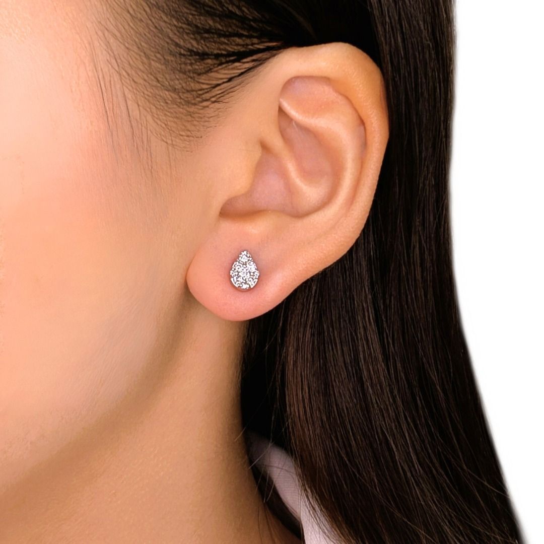 Sparkling 0.29ct Natural Diamond Teardrop Cluster Stud Earrings in 18K White Gold