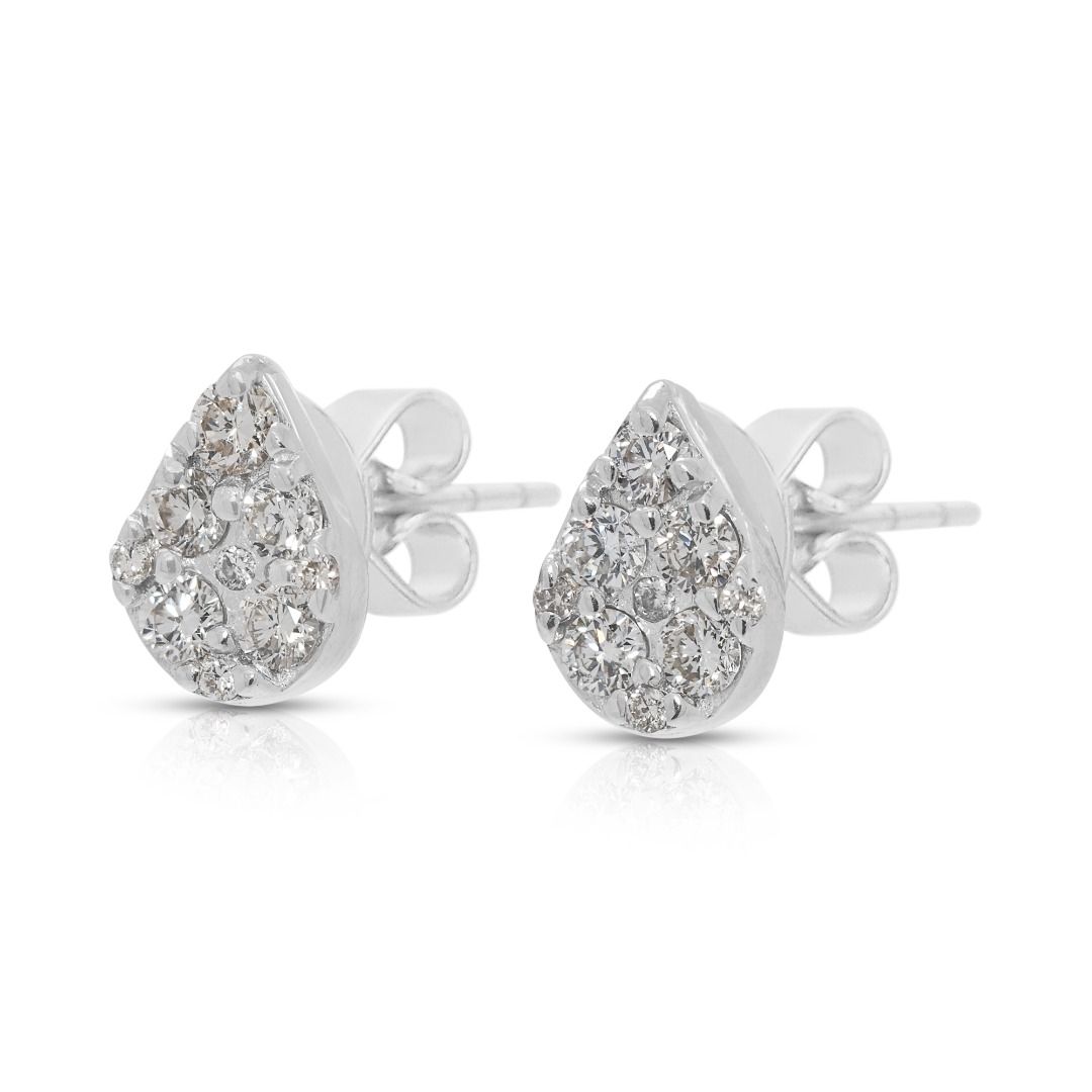 Sparkling 0.29ct Natural Diamond Teardrop Cluster Stud Earrings in 18K White Gold