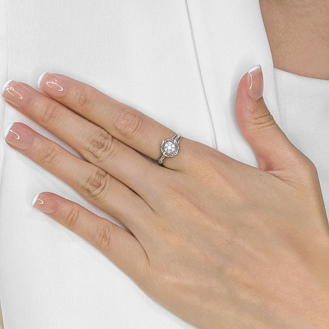 Sparkling 0.32 carat Natural Diamond Ring in 9K White Gold