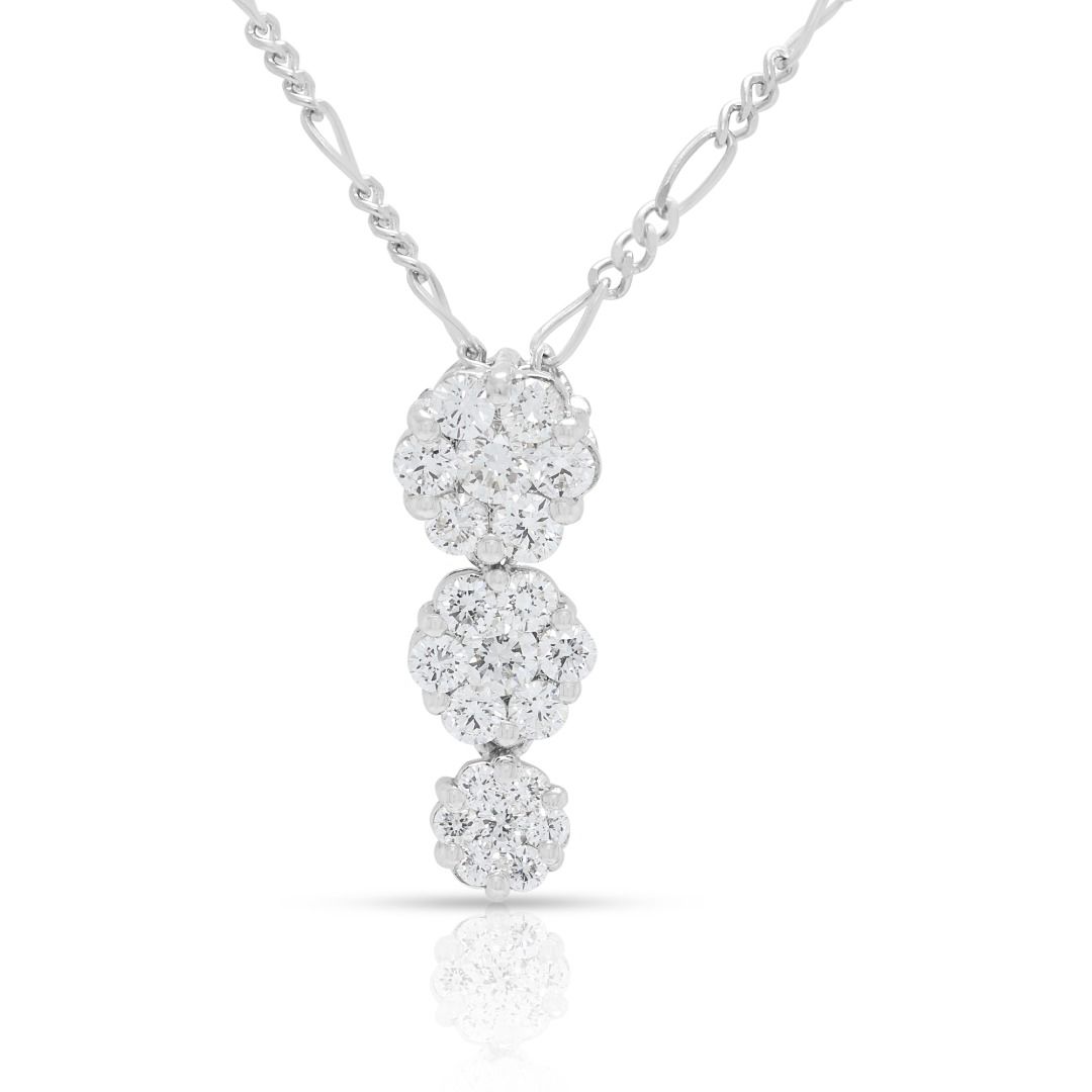 Sparkling 0.36ct Round Diamonds Cluster Necklace in 18K White Gold (New)
