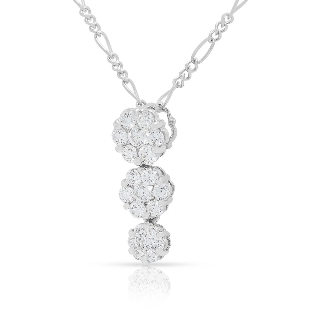 Sparkling 0.36ct Round Diamonds Cluster Necklace in 18K White Gold (New)