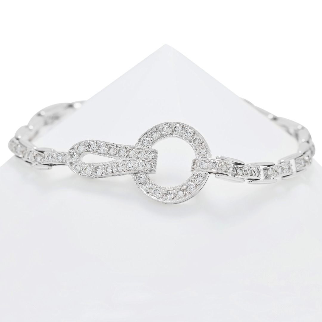 Sparkling 0.94ct Natural Diamond Vintage Bracelet in 18K White Gold