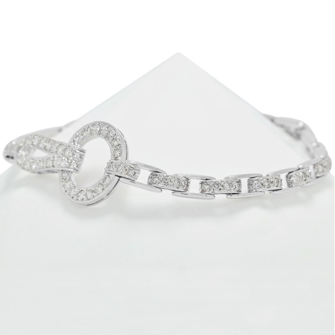 Sparkling 0.94ct Natural Diamond Vintage Bracelet in 18K White Gold