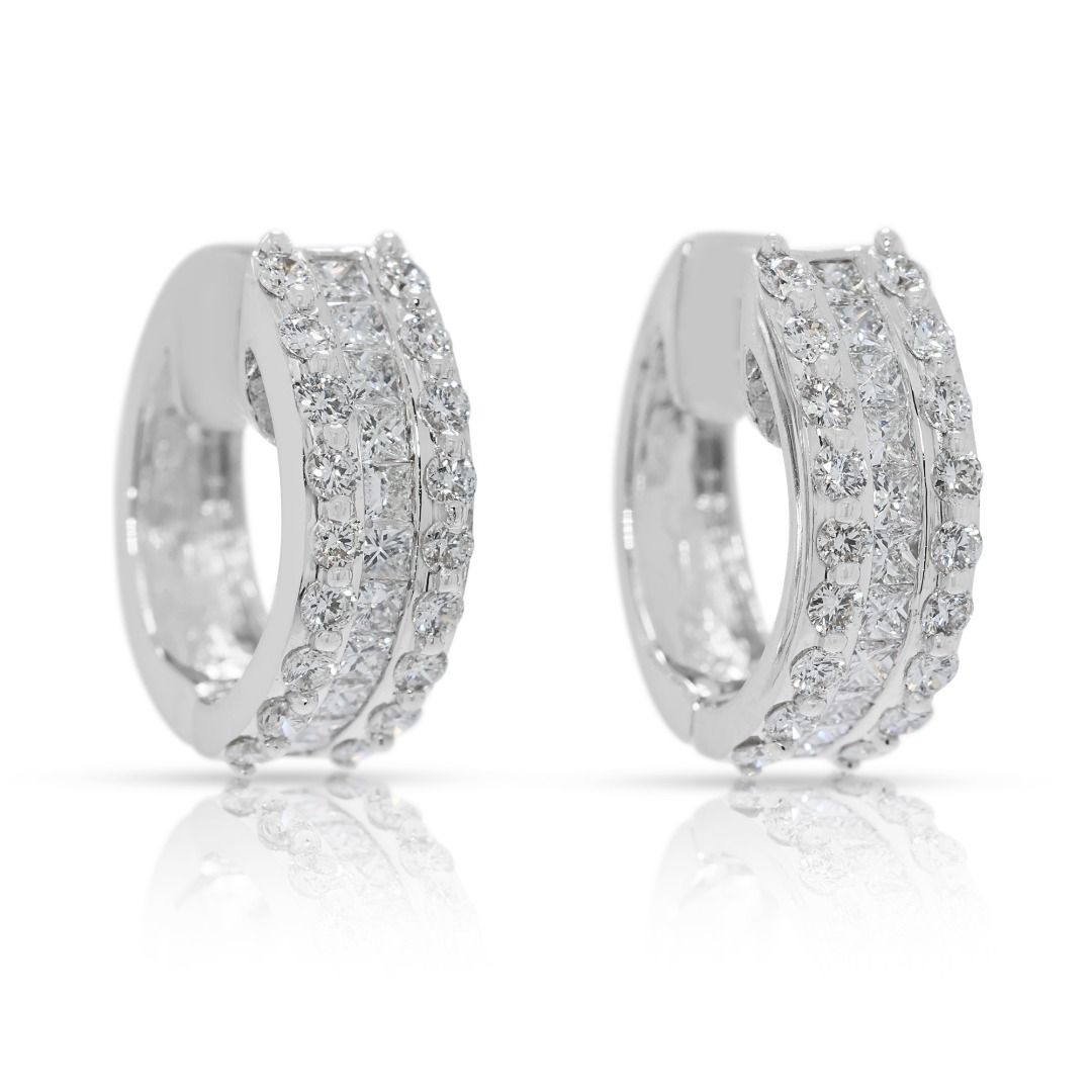 Sparkling 0.98ct Triple-Row Diamond Hoops in 18K White Gold
