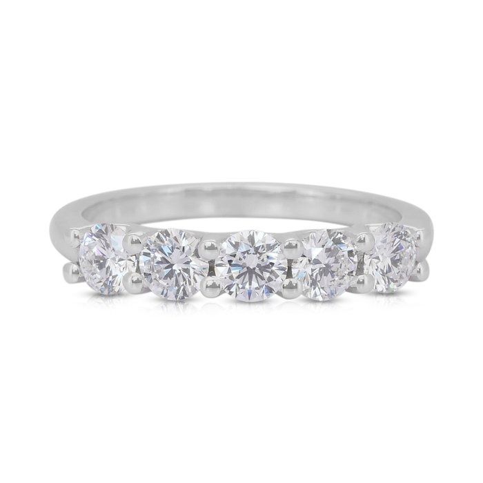 Sparkling 1.01ct Triple Excellent Ideal Cut Diamonds 5-Stone Ring in 18k White Gold - GIA Certified