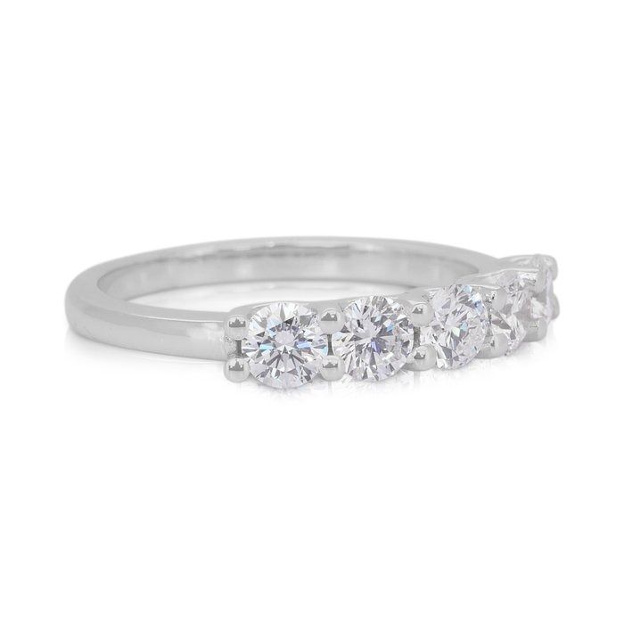 Sparkling 1.01ct Triple Excellent Ideal Cut Diamonds 5-Stone Ring in 18k White Gold - GIA Certified
