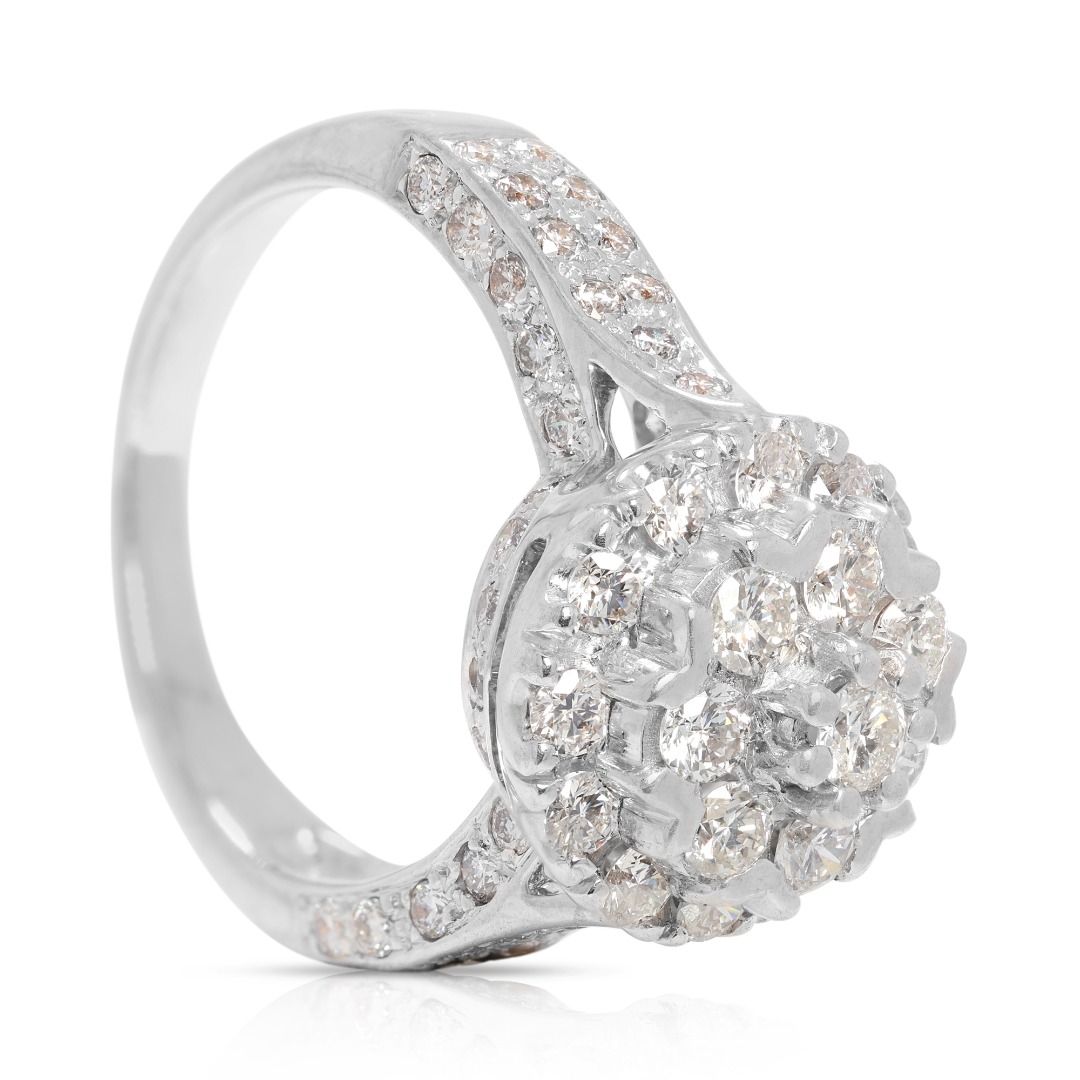 Sparkling 1.12ct Round Brilliant Natural Diamond Ring in 14K White Gold