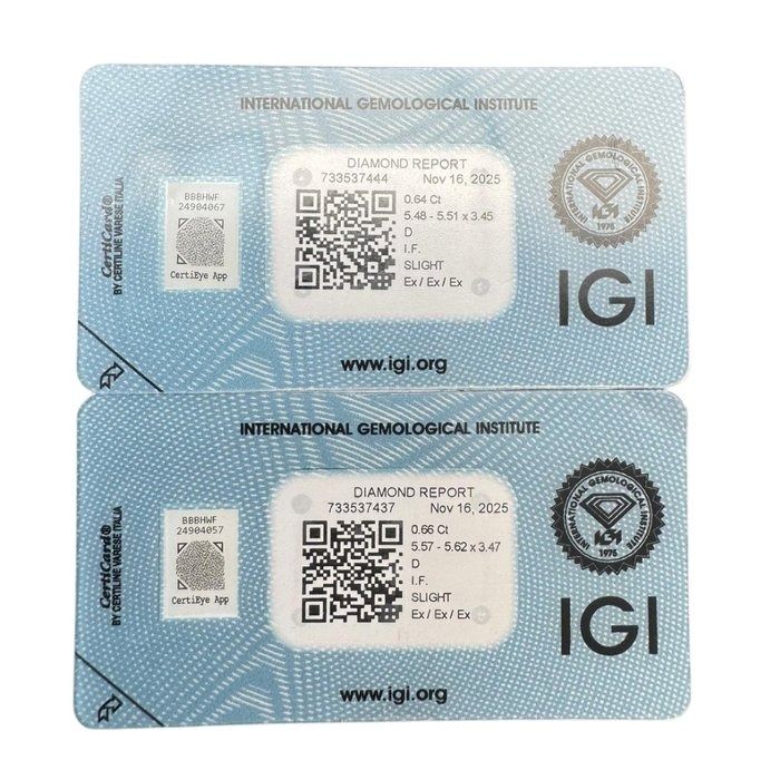 Sparkling 1.30ct Natural Pair of Round-Shaped Diamonds - IGI Certified