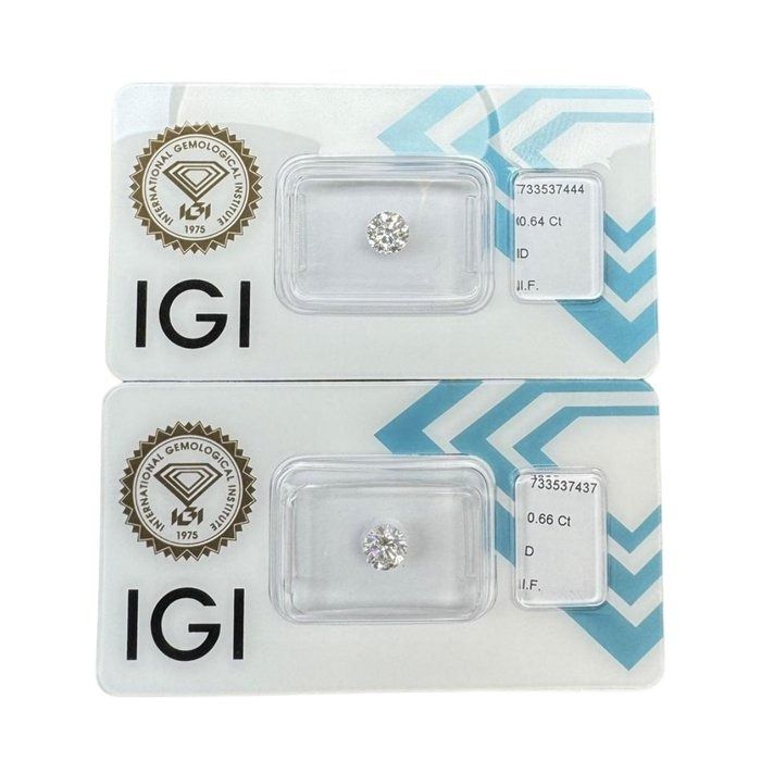 Sparkling 1.30ct Natural Pair of Round-Shaped Diamonds - IGI Certified