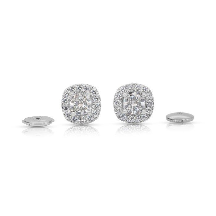 Sparkling 1.42ct Diamonds Stud Earrings in 18k White Gold - IGI Certified