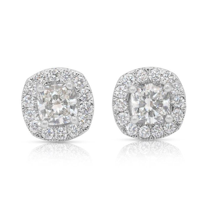 Sparkling 1.42ct Diamonds Stud Earrings in 18k White Gold - IGI Certified