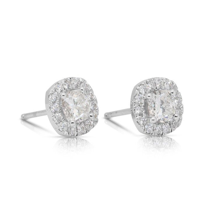 Sparkling 1.42ct Diamonds Stud Earrings in 18k White Gold - IGI Certified