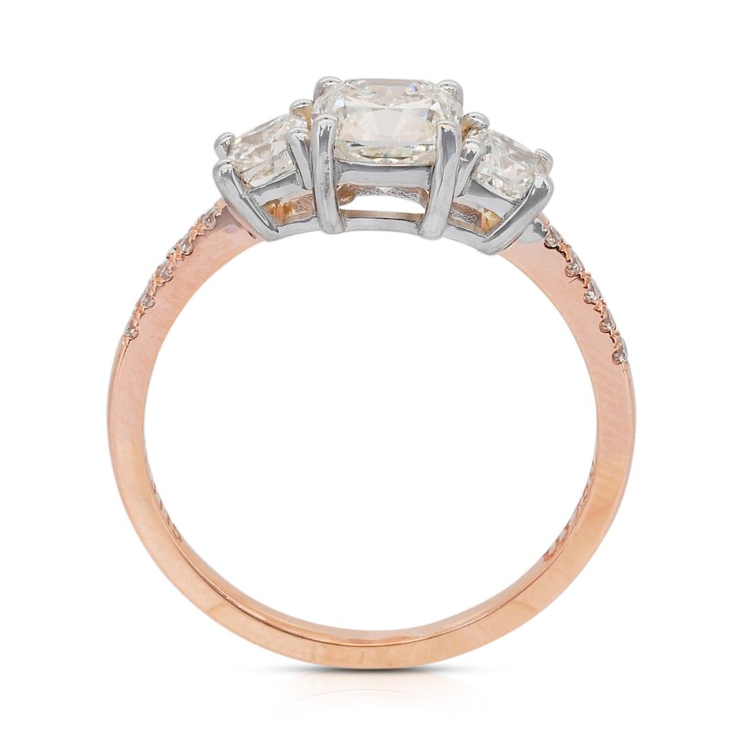 Sparkling 1.59ct Diamonds 3-Stone Ring in 18k Rose & White Gold - IGI Certified