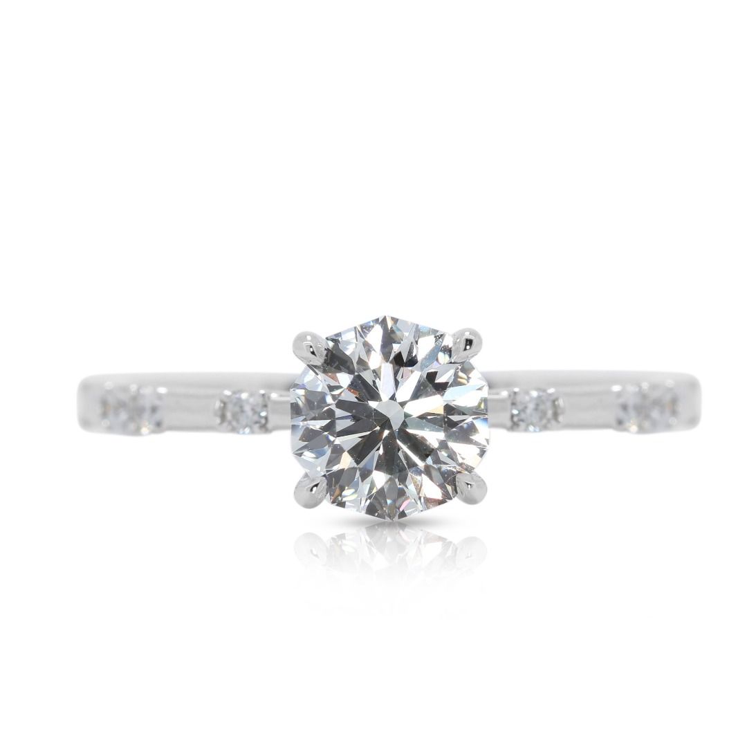 Sparkling 1.15ct Decagon-Cut Natural Diamond Ring in 18K White Gold by JANNPAUL (Full Set) - AGS Certified