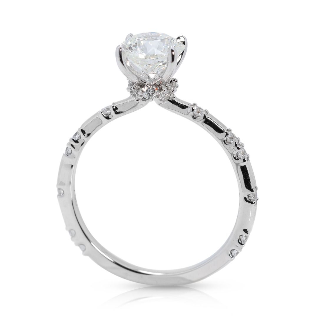 Sparkling 1.15ct Decagon-Cut Natural Diamond Ring in 18K White Gold by JANNPAUL (Full Set) - AGS Certified