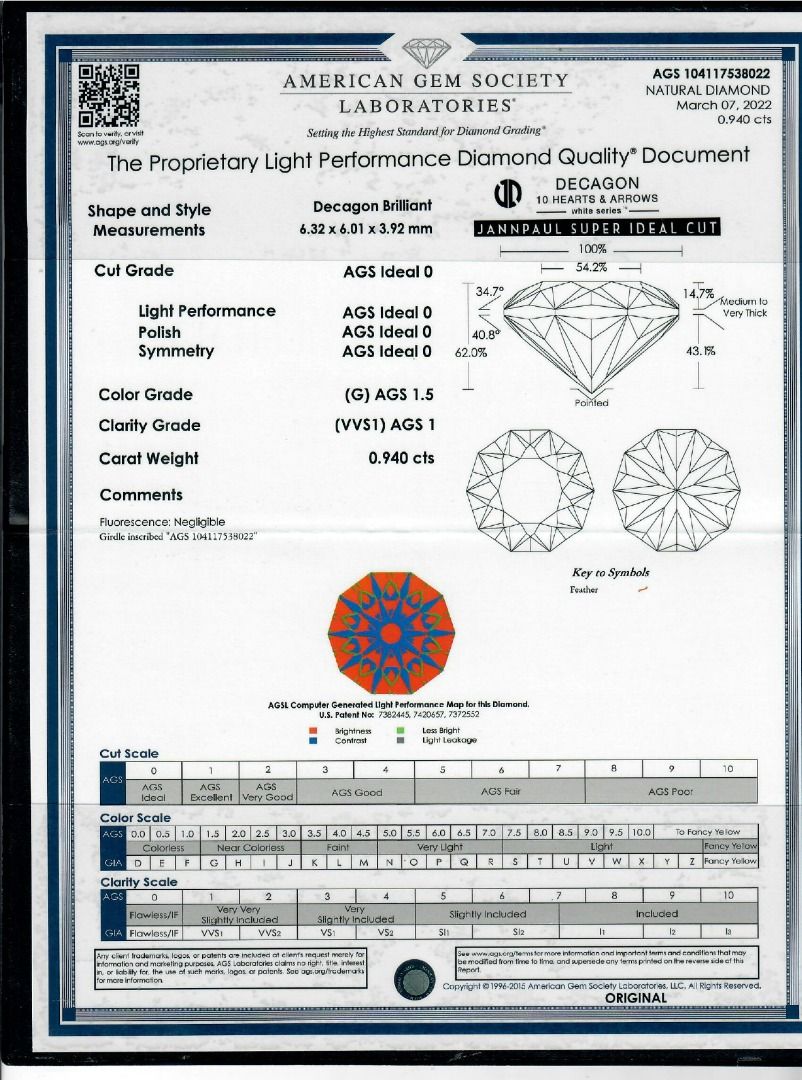 Sparkling 1.15ct Decagon-Cut Natural Diamond Ring in 18K White Gold by JANNPAUL (Full Set) - AGS Certified