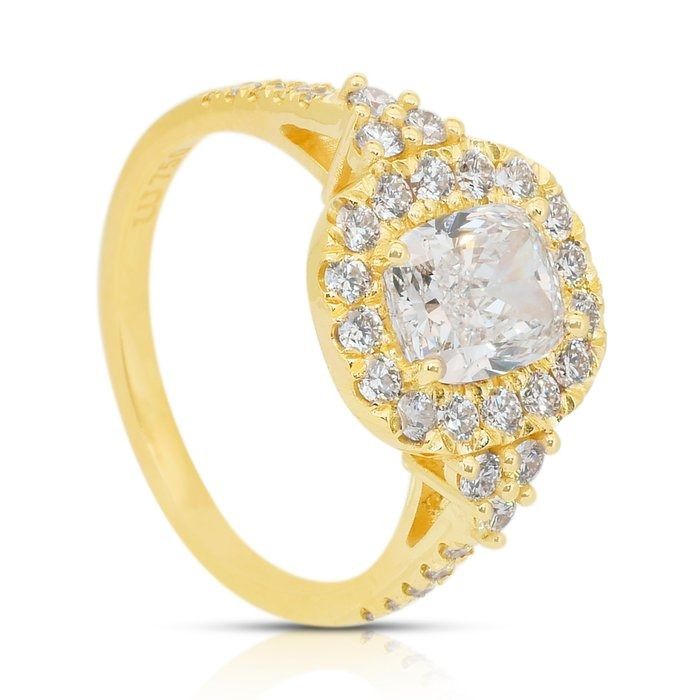Sparkling 2.12ct Diamonds Halo Ring in 18k Yellow Gold - GIA Certified