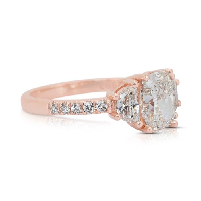 Sparkling 2.16ct Diamonds 3-Stone Ring in 18k Rose Gold - IGI Certified
