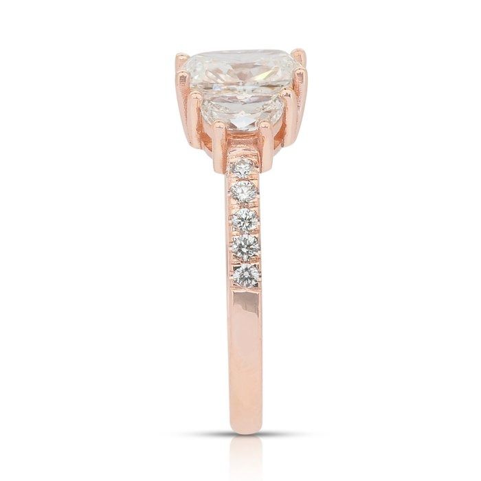 Sparkling 2.16ct Diamonds 3-Stone Ring in 18k Rose Gold - IGI Certified