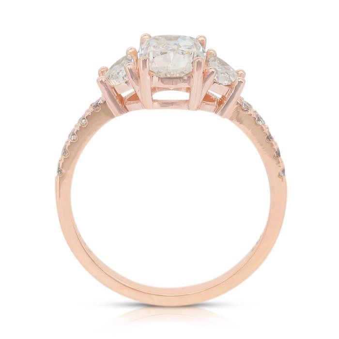 Sparkling 2.16ct Diamonds 3-Stone Ring in 18k Rose Gold - IGI Certified