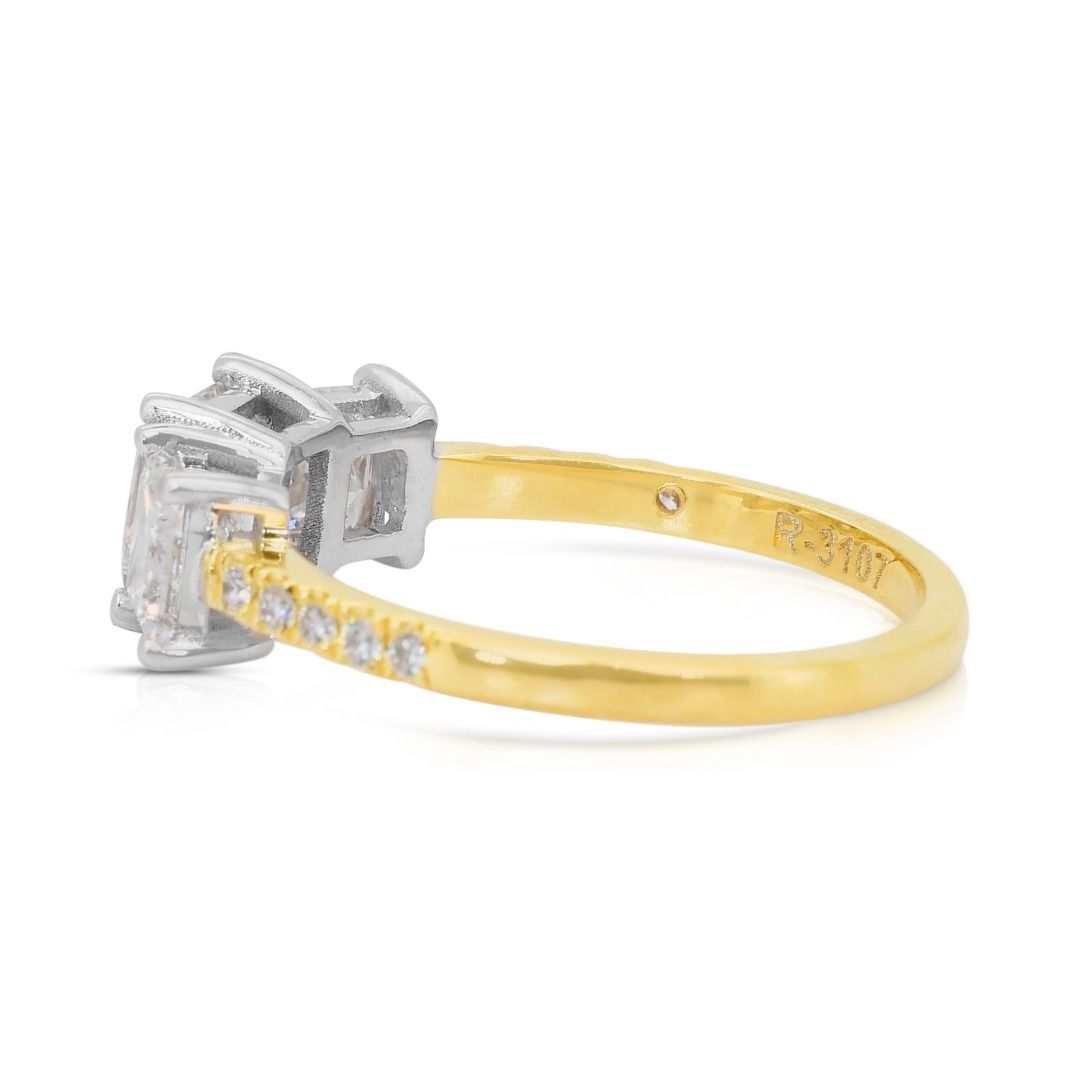 Sparkling 2.16ct Diamonds 3-Stone Ring in 18k White & Yellow Gold - IGI Certified