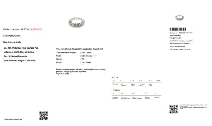 Sparkling 2.55ct Diamonds Half-Eternity Ring in 18k White Gold - IGI Certified