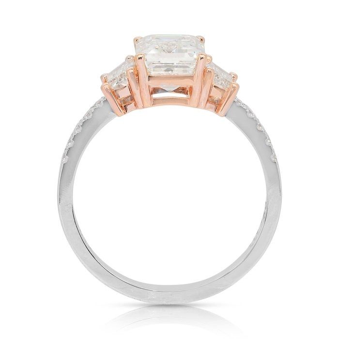 Sparkling 2.62ct Diamonds 3-Stone Ring in 18k White & Rose Gold - IGI Certified
