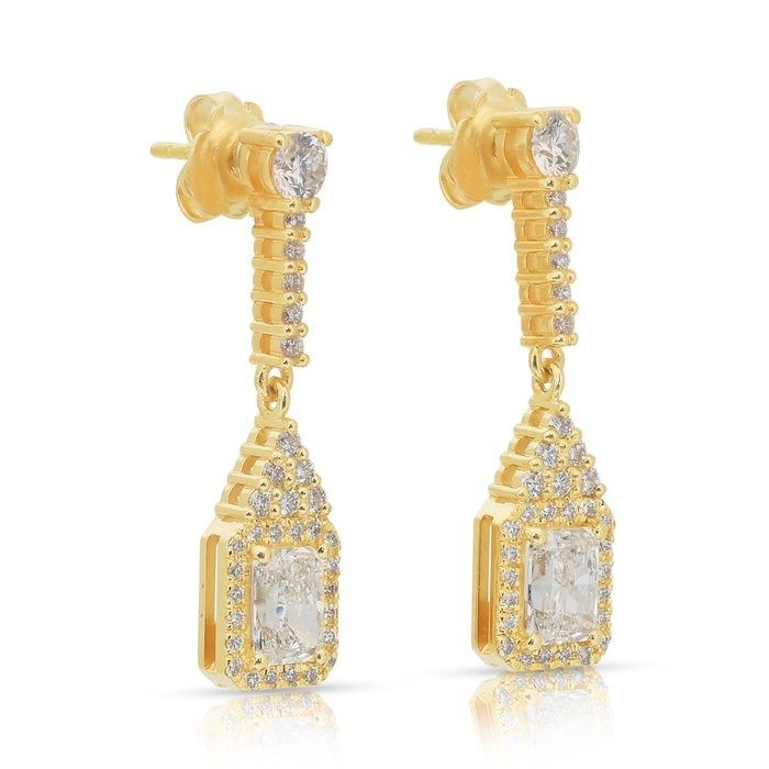 Sparkling 3.05ct Diamonds Drop Earrings in 18k Yellow Gold - IGI Certified