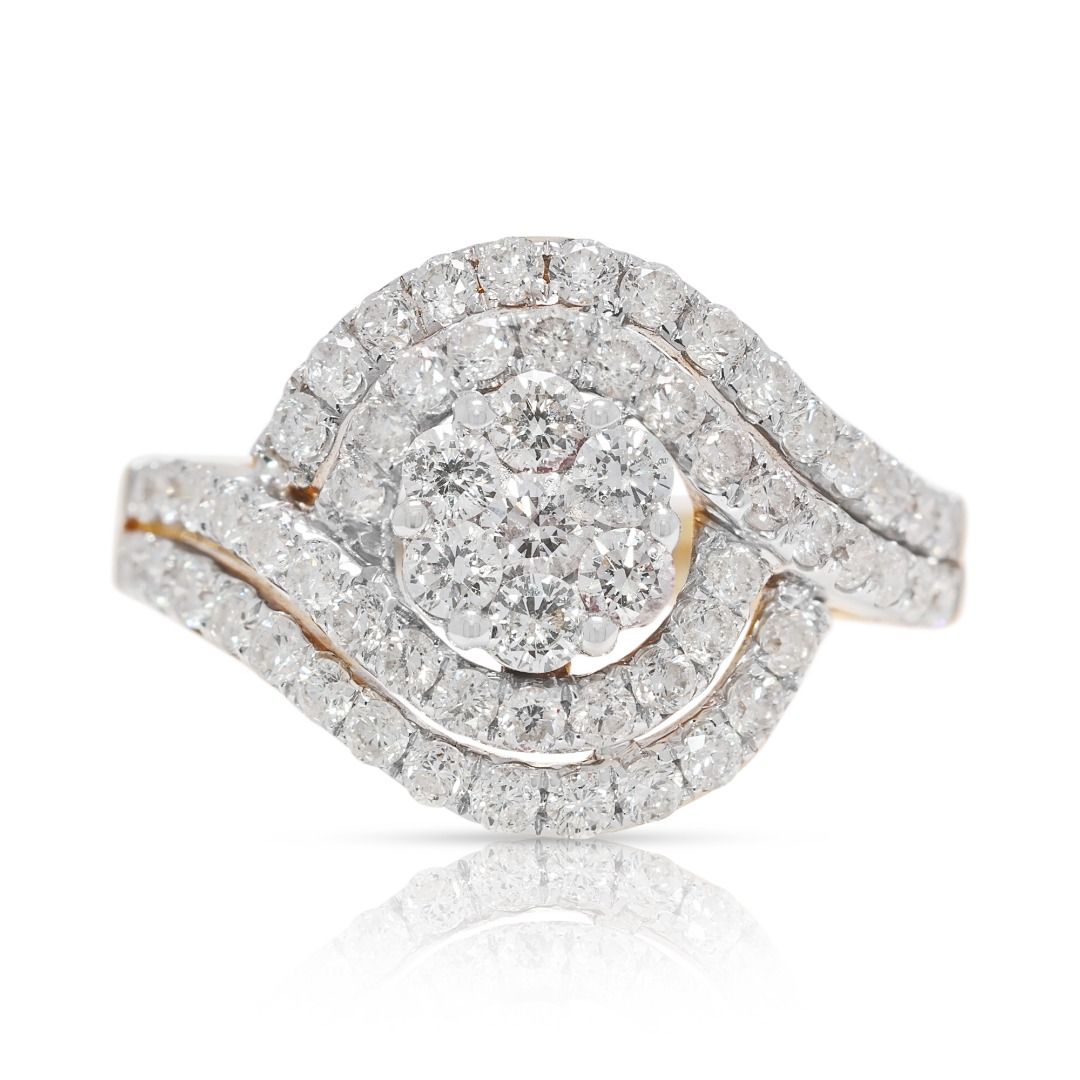 Spectacular 1.26ct Natural Diamond Cluster Statement Ring in 18k Yellow Gold