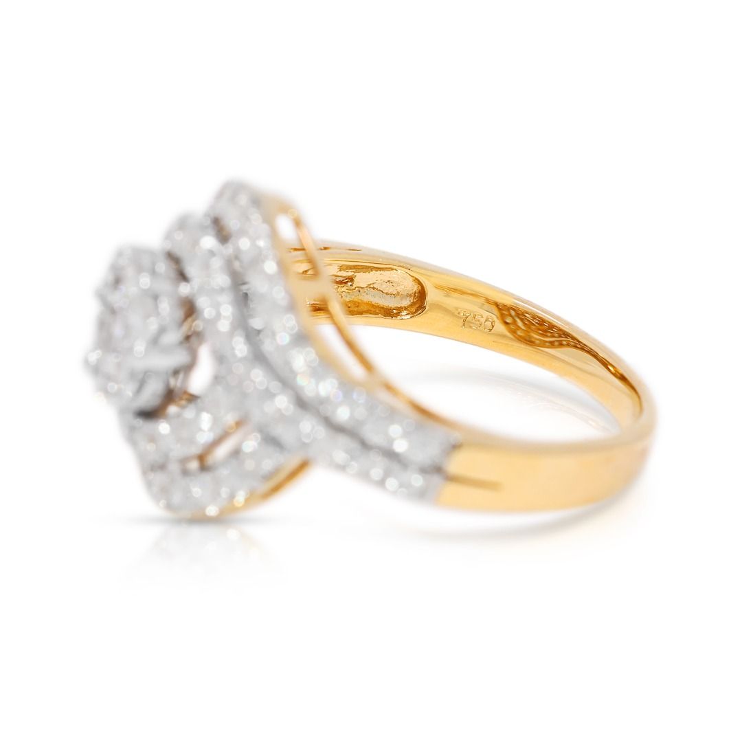 Spectacular 1.26ct Natural Diamond Cluster Statement Ring in 18k Yellow Gold