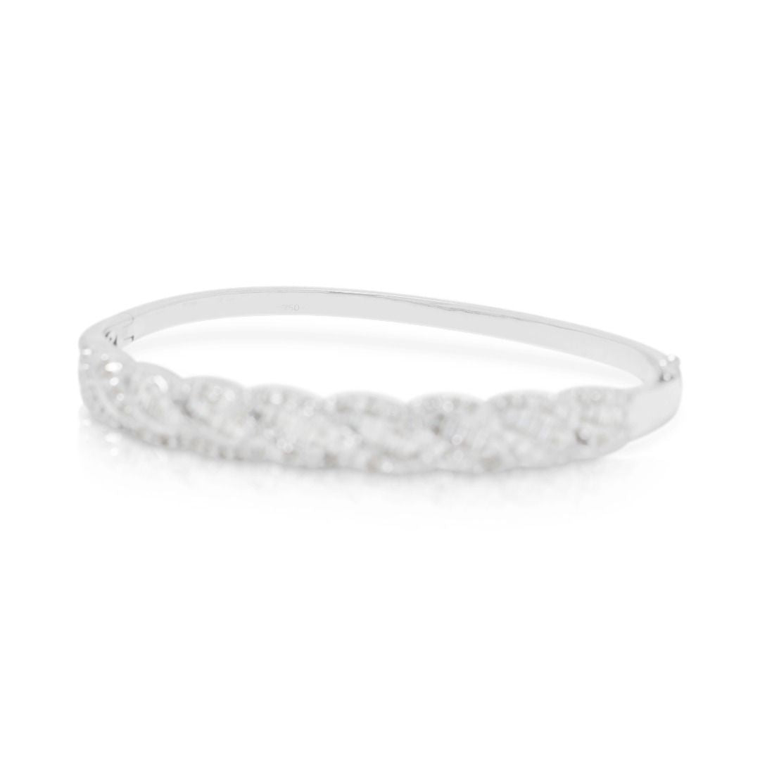 Spectacular 2.78ct Natural Diamond Twisted Bangle in 18K White Gold