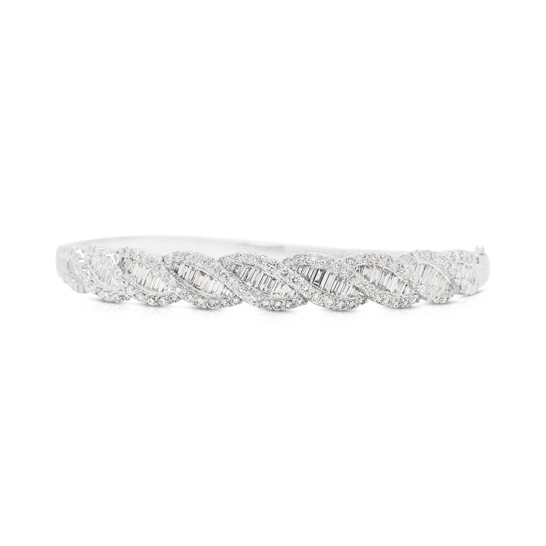 Spectacular 2.78ct Natural Diamond Twisted Bangle in 18K White Gold