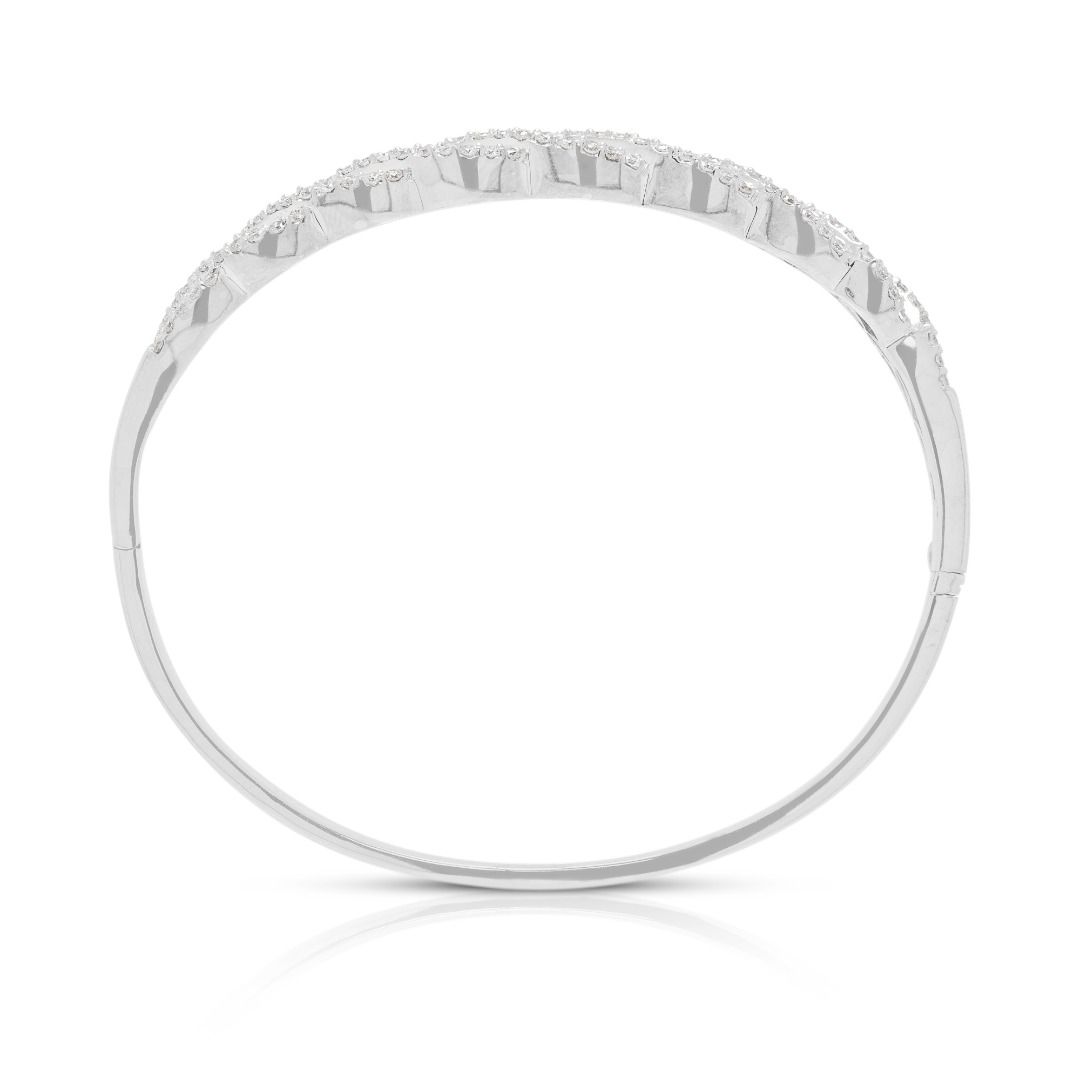 Spectacular 2.78ct Natural Diamond Twisted Bangle in 18K White Gold
