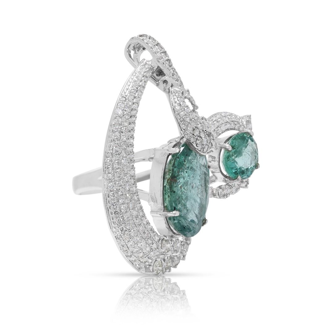 Statement 12.77ct Emerald & Natural Diamond Masterpiece Ring in 18K White Gold
