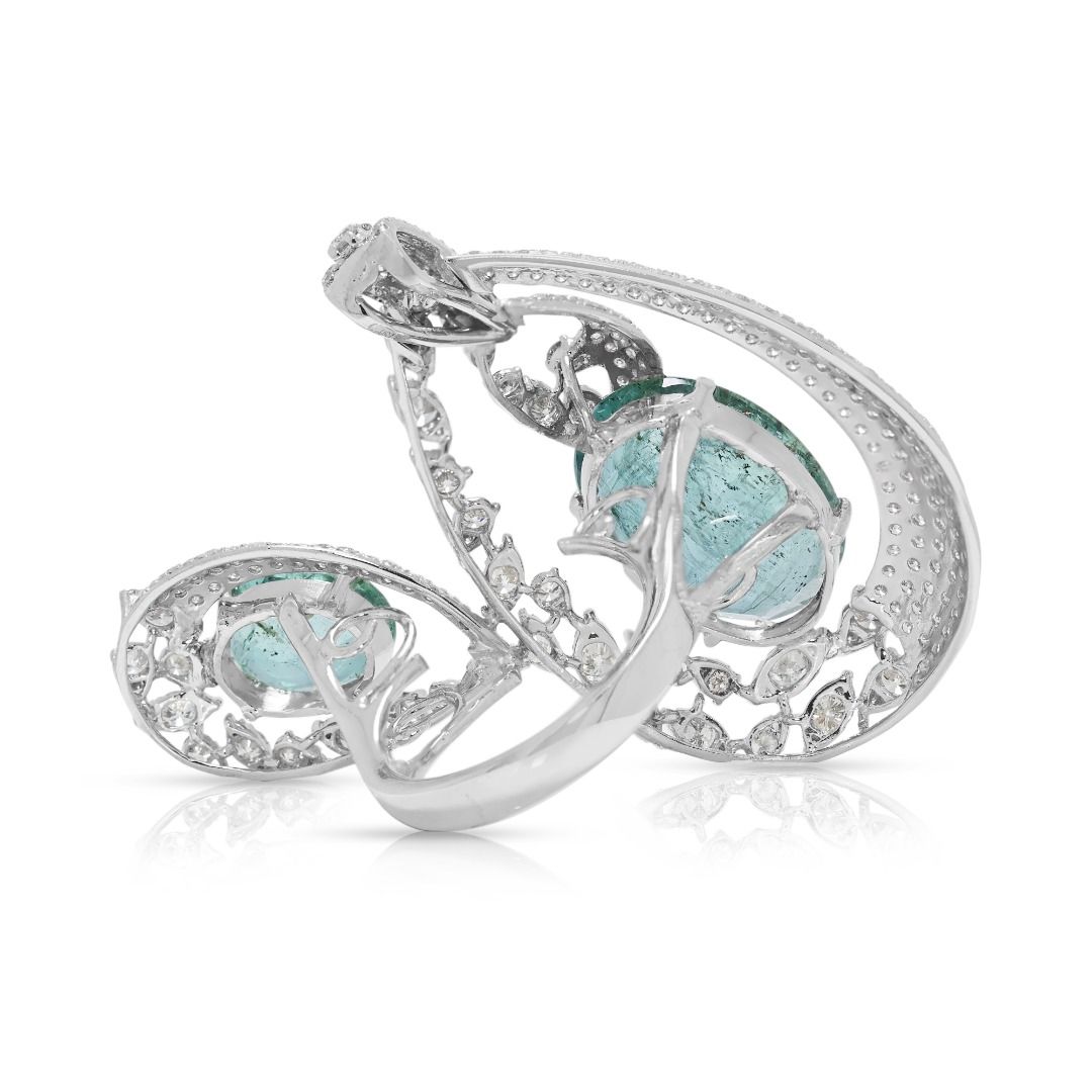 Statement 12.77ct Emerald & Natural Diamond Masterpiece Ring in 18K White Gold