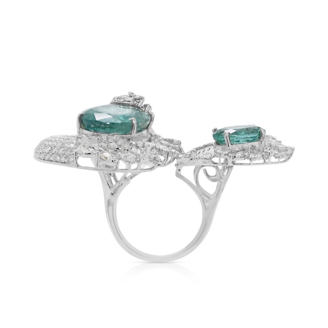 Statement 12.77ct Emerald & Natural Diamond Masterpiece Ring in 18K White Gold