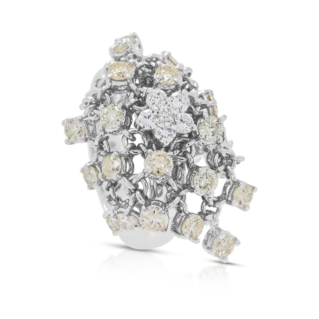 Statement 1.32ct Champagne & White Diamond Ring in 18K White Gold