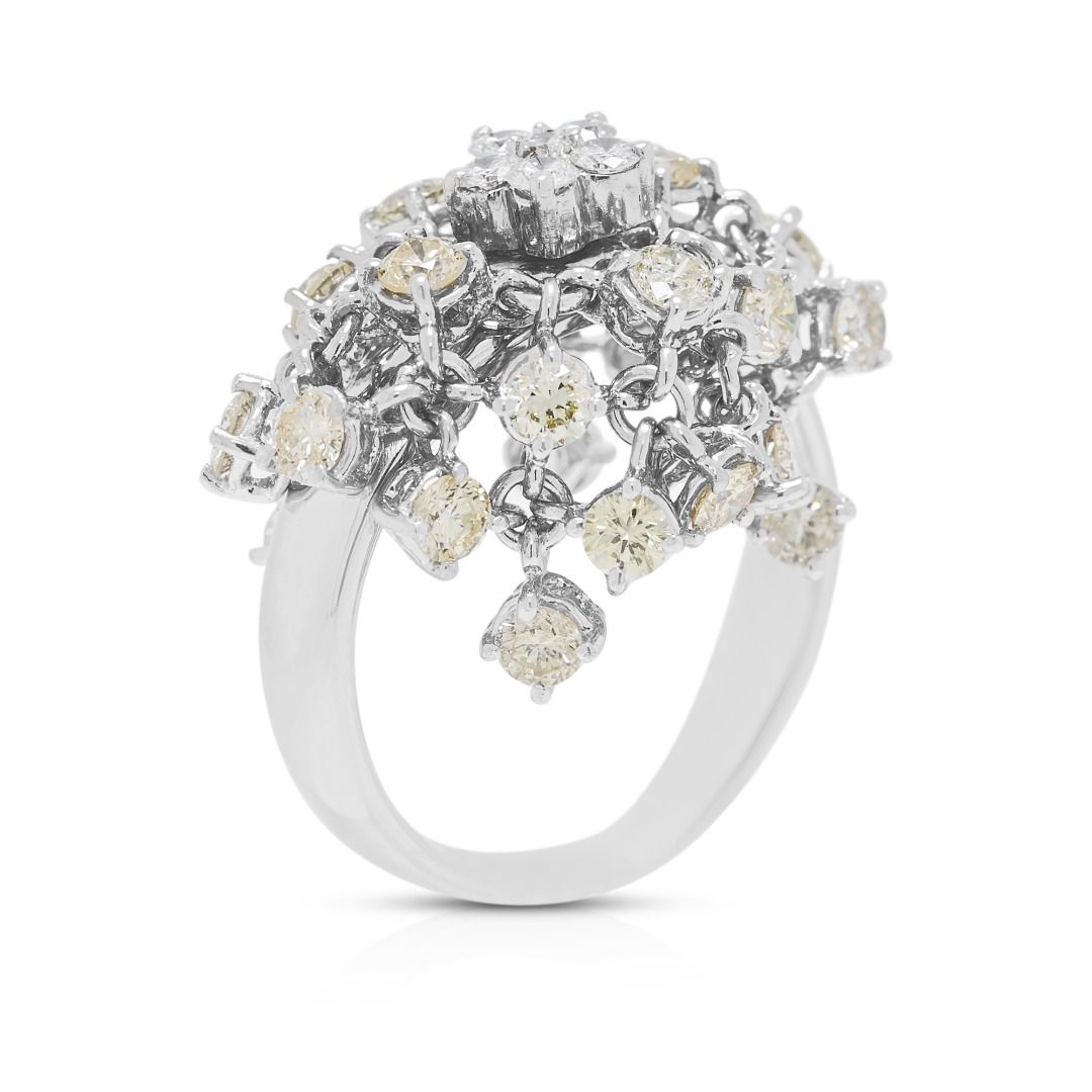 Statement 1.32ct Champagne & White Diamond Ring in 18K White Gold