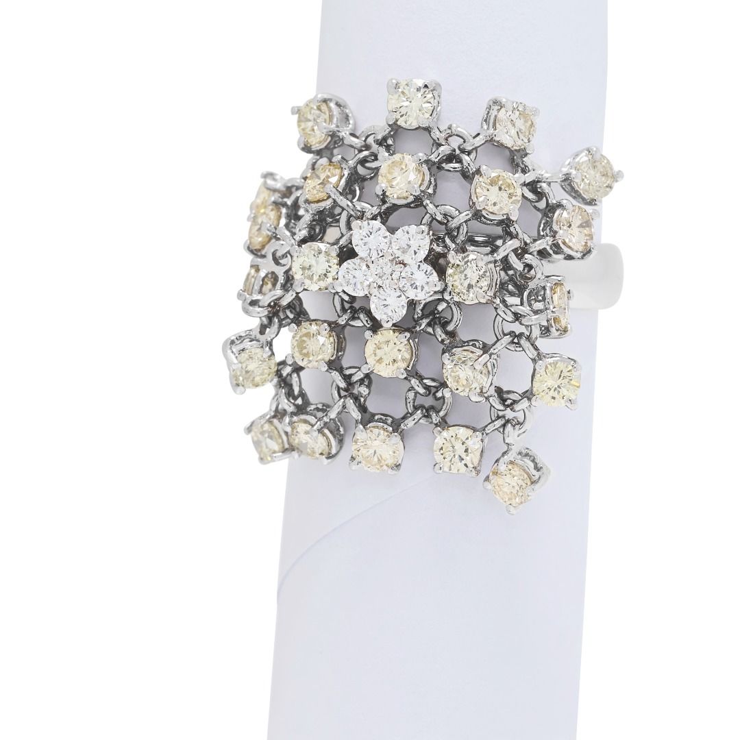 Statement 1.32ct Champagne & White Diamond Ring in 18K White Gold