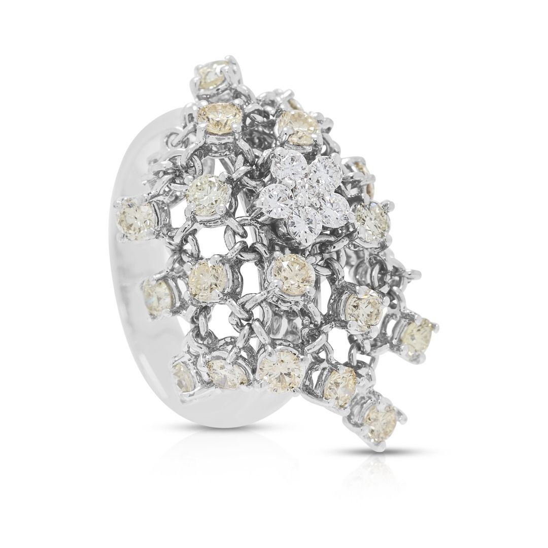 Statement 1.32ct Champagne & White Diamond Ring in 18K White Gold